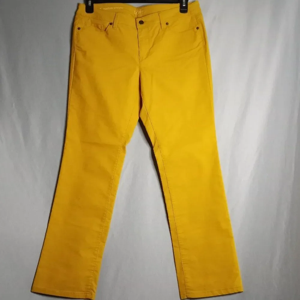 Ann Taylor Women's Modern Straight Mustard Yellow Brushed Corduroy Pants Sz 12P - Picture 1 of 8